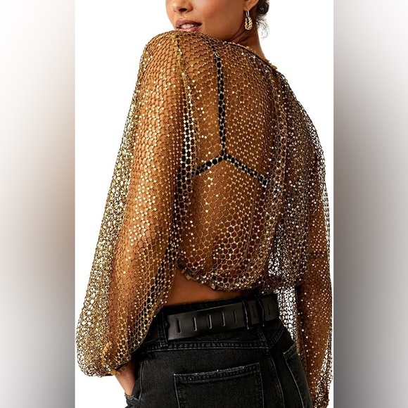 Free People Sparks Fly Sequin Top in Olive Tapenade size Medium NWT - Picture 1 of 9